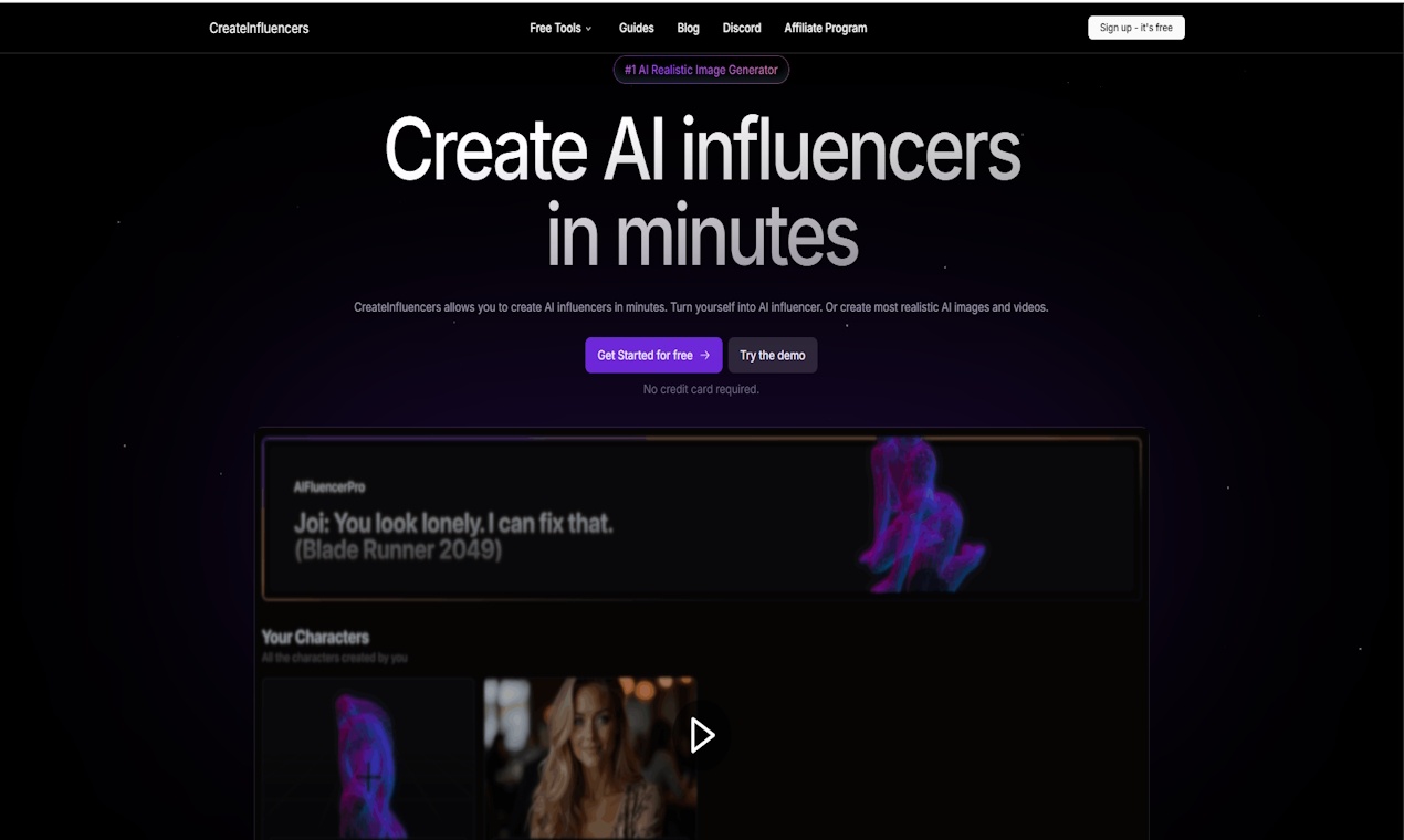 CreateInfluencers screenshot and logo